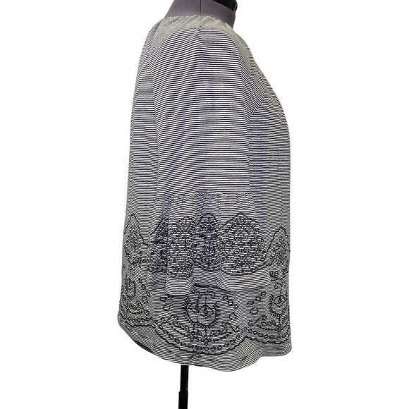 FEVER Women plus size 3X black white stripe embroidered 3/4 flare sleeve pullon - Picture 4 of 9